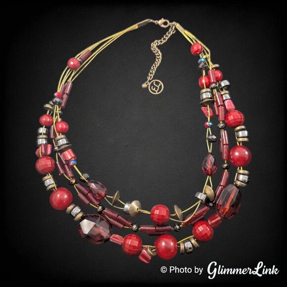 Erica Lyons Multistrand Mixed Bead Brass Tone Wired Necklace - Picture 1 of 11